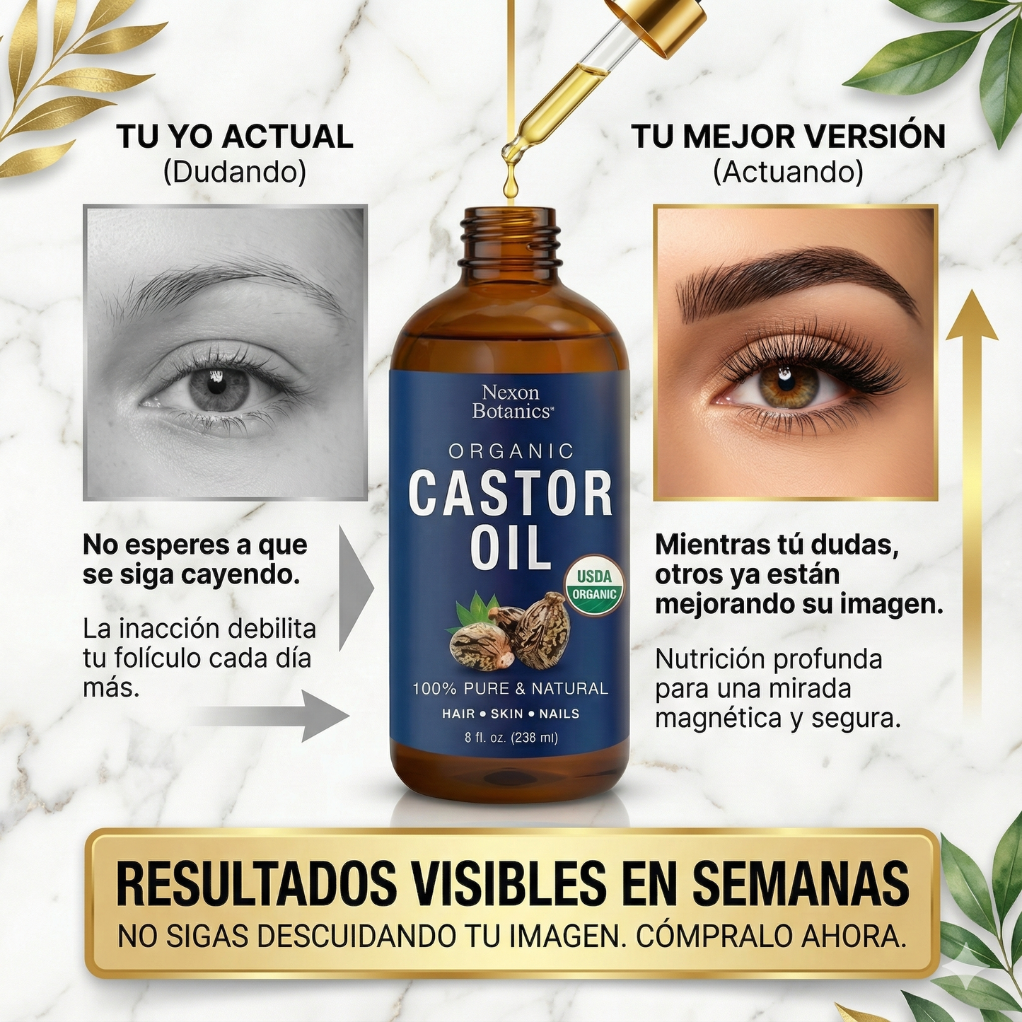 Organic Castor Oil
Potenciador crecimiento cejas y pestañas