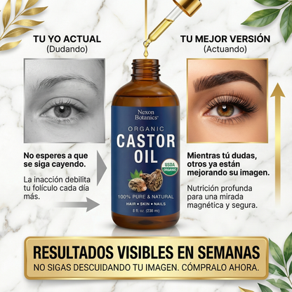 Organic Castor Oil
Potenciador crecimiento cejas y pestañas